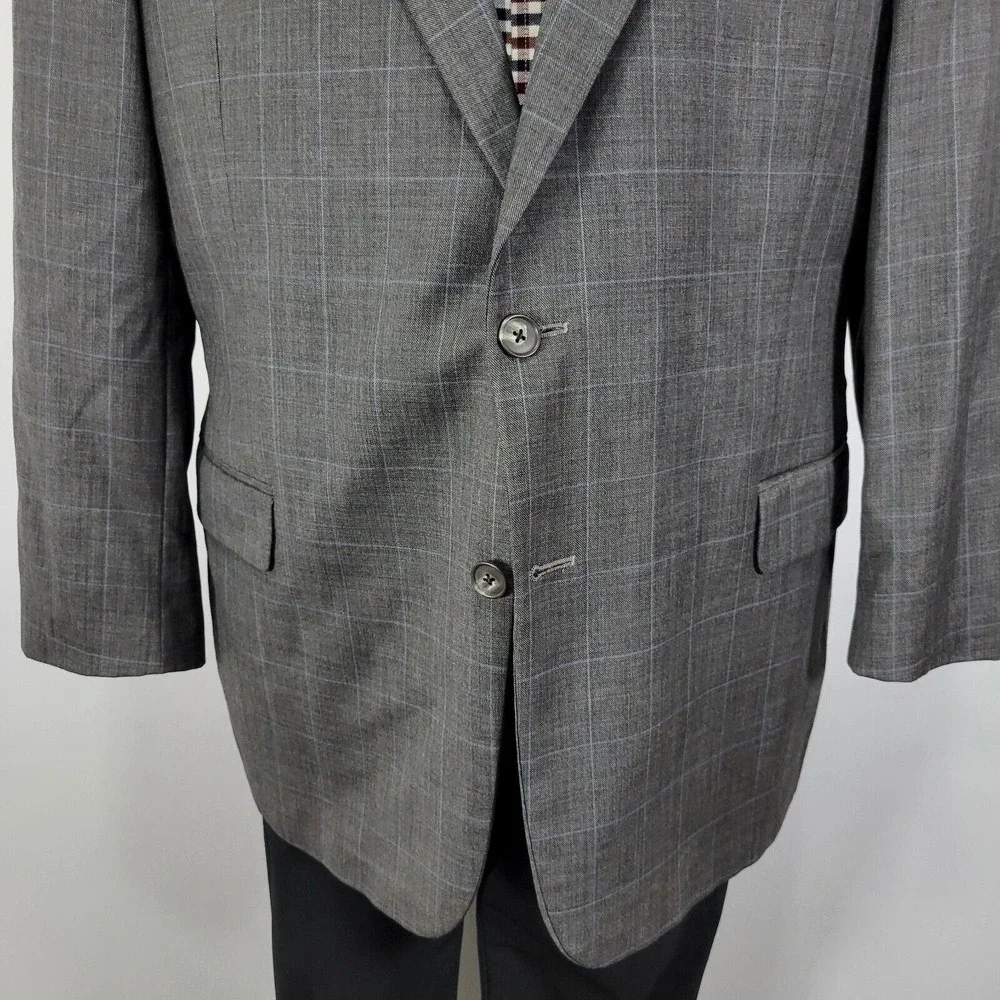 Joseph Abboud Men's Sport Coat Blazer Two Button Gray SHK‎ SKN Plaid Wool 46R